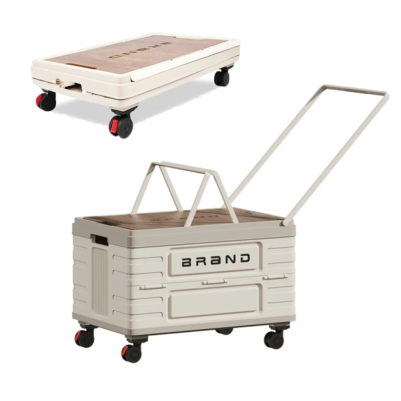 360° Rotating Foldable Storage Cart – Heavy-Duty Mobile Organizer w/4 Silent Wheels, Multi-Functional Camping Storage