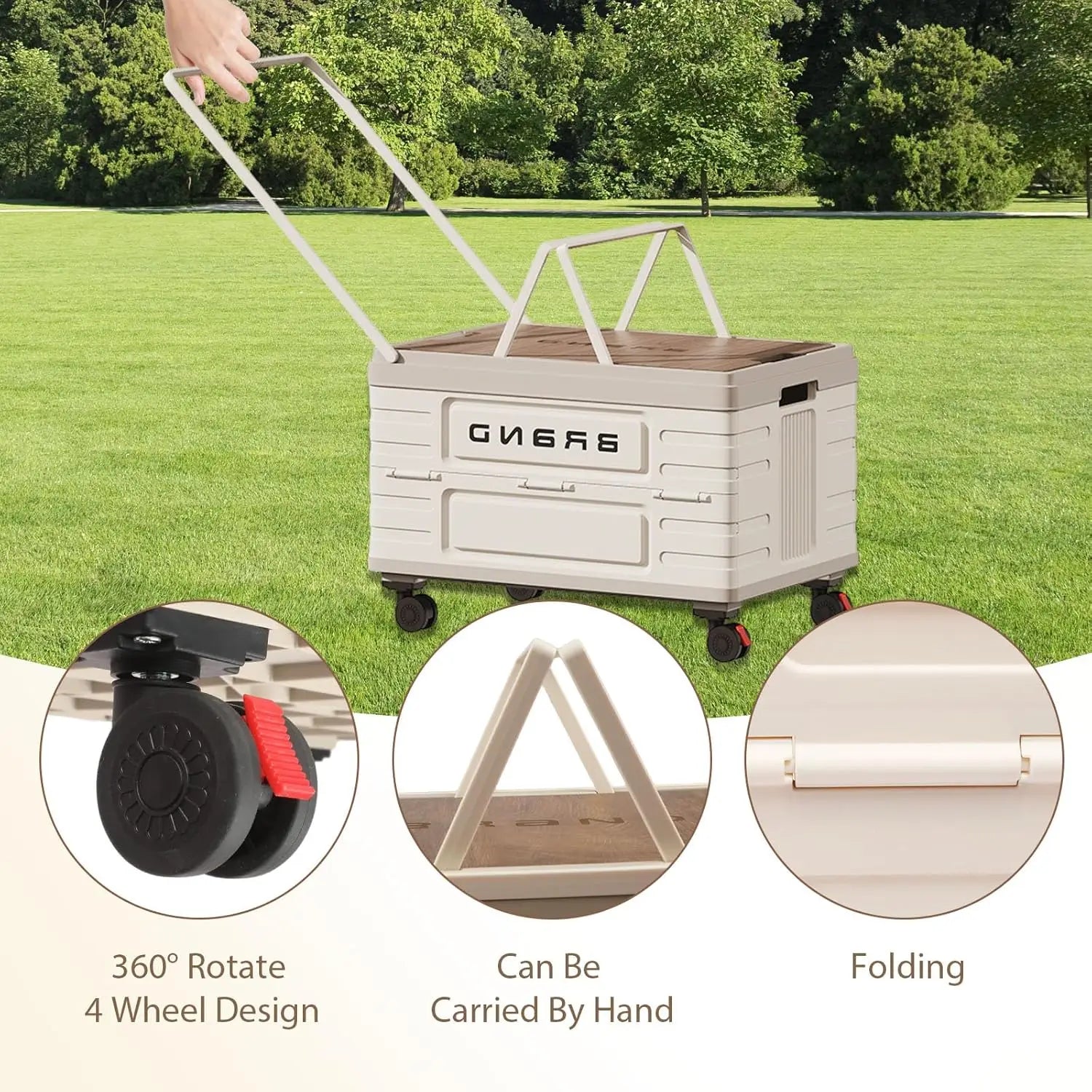 360° Rotating Foldable Storage Cart – Heavy-Duty Mobile Organizer w/4 Silent Wheels, Multi-Functional Camping Storage