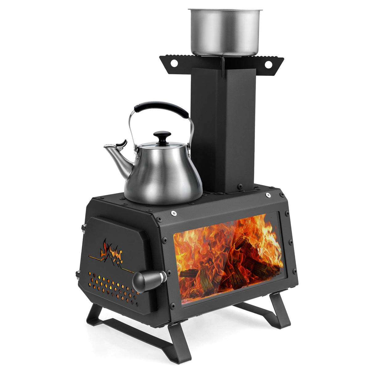 Patented Portable Wood Camping Burning Stove Heater with 2 Cooking Positions