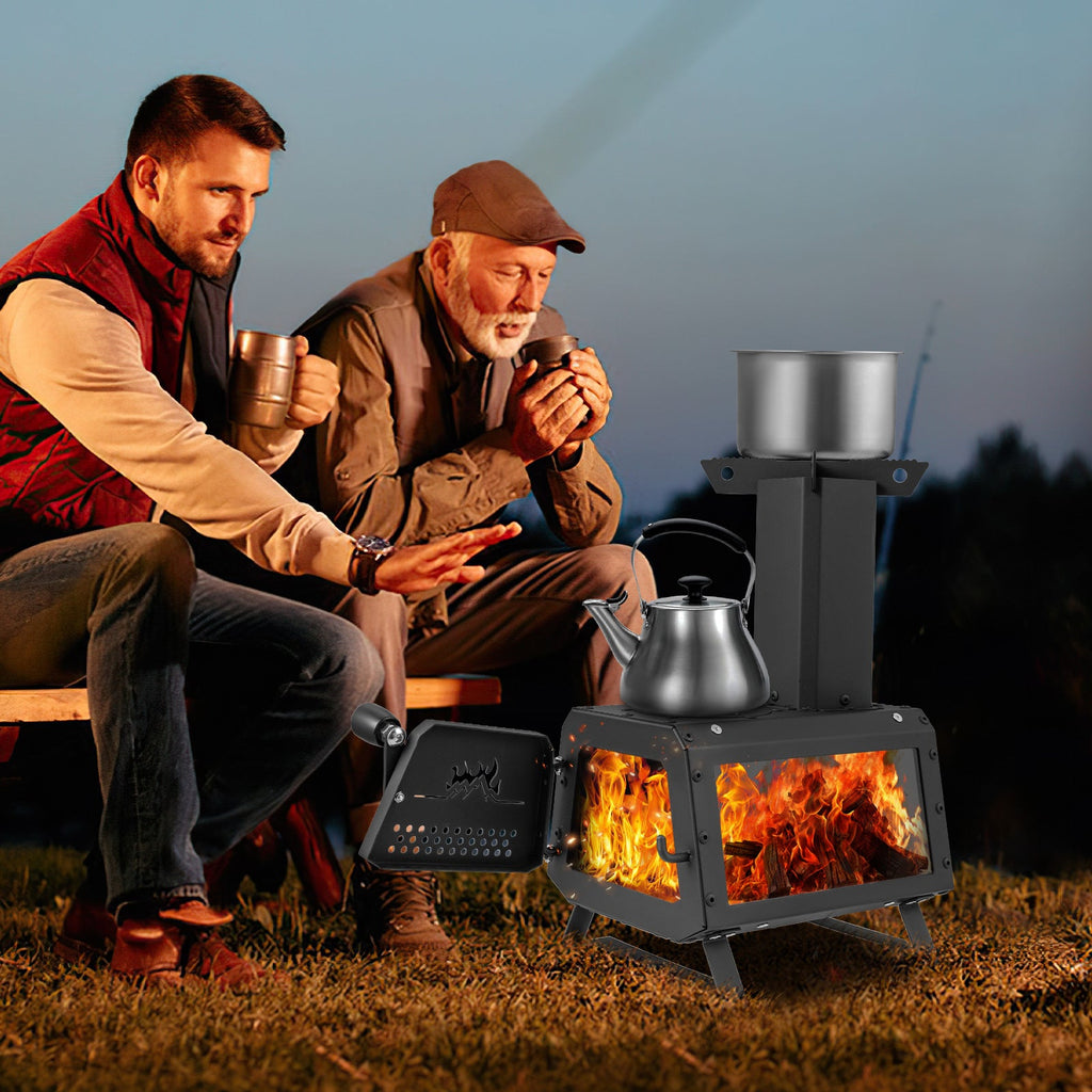 Patented Portable Wood Camping Burning Stove Heater with 2 Cooking Positions