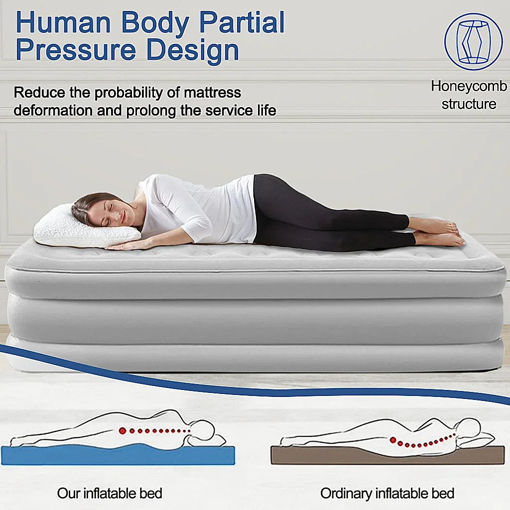 2 Person-Built-In Pump Camping Mattress, PVC Automatic Inflatable, Increased Height Thickened Indoor/Outdoor Sleeping Mat