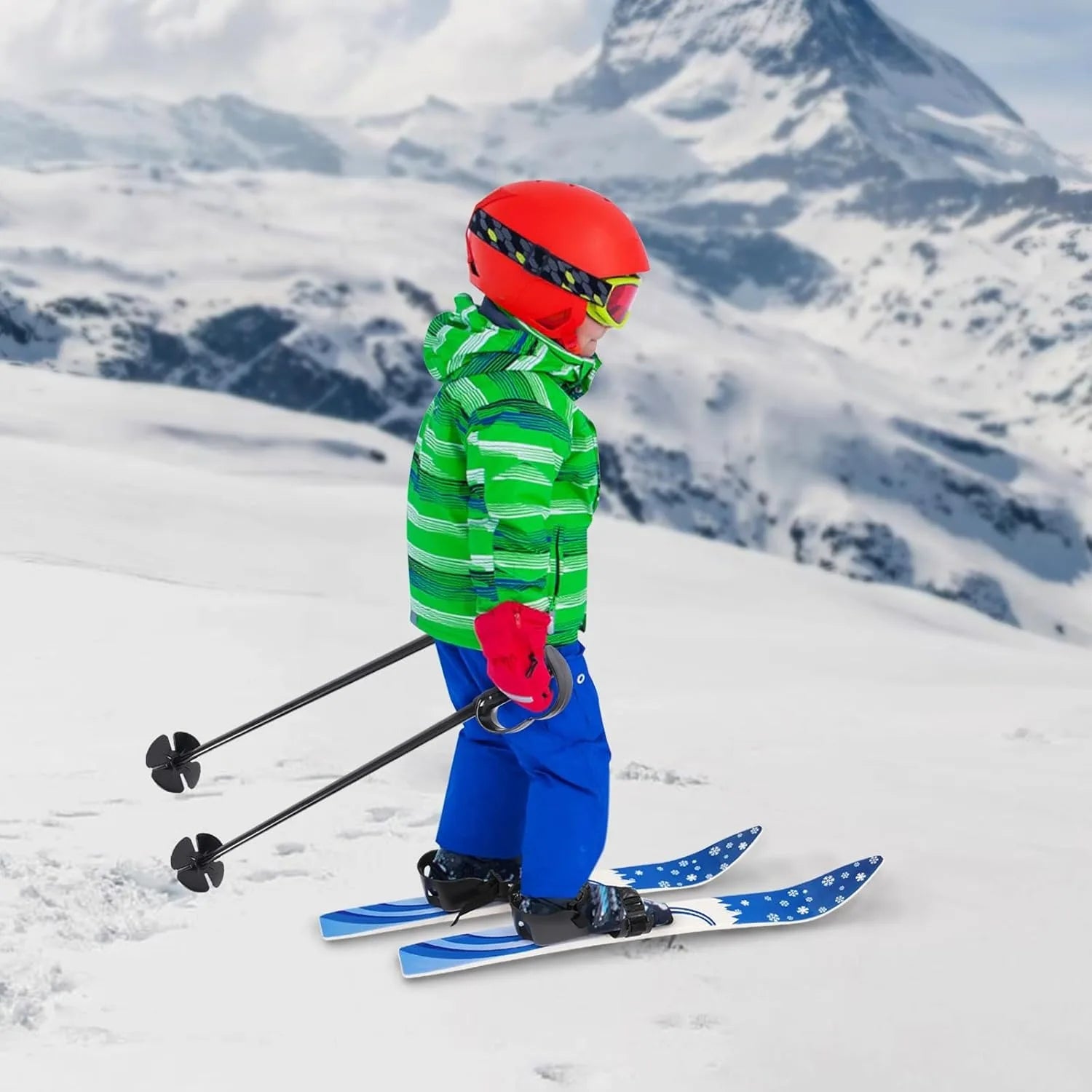 Sports Skiing Set with Ski Poles, Kids Beginner Snow Skis Poles for 2-8 Years Old, Ski Boards with Ski Poles, Outdoor Ski Equipment Tools for Children Skiing, Grass Skiing, Max Load-bearing 110 lbs