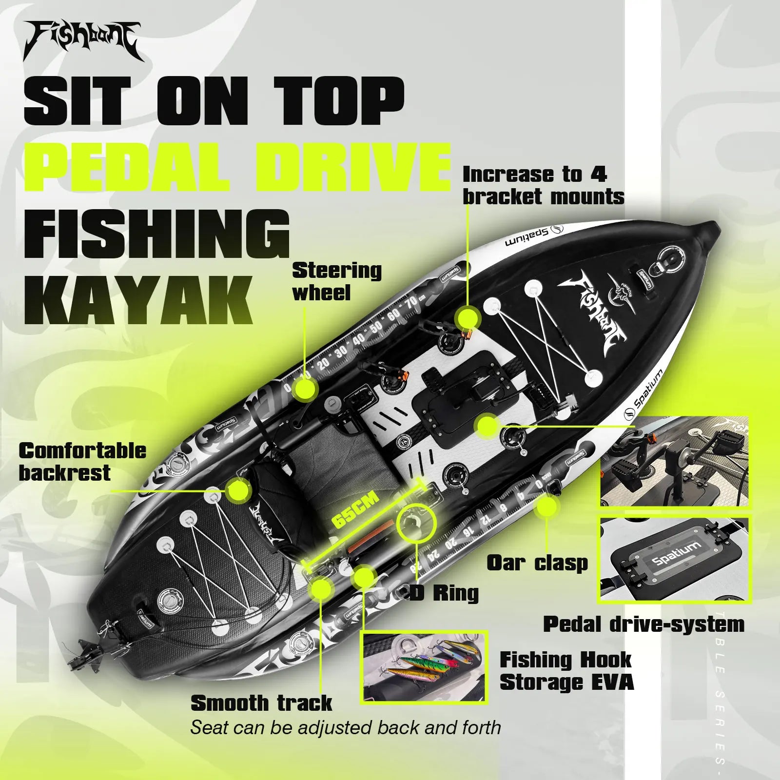 Fishing Kayak Boat Pedal Drive Sit on Top Pedal Drive Kayak Power System Orientation System, 11'*48"*6",Capacity 660LBS