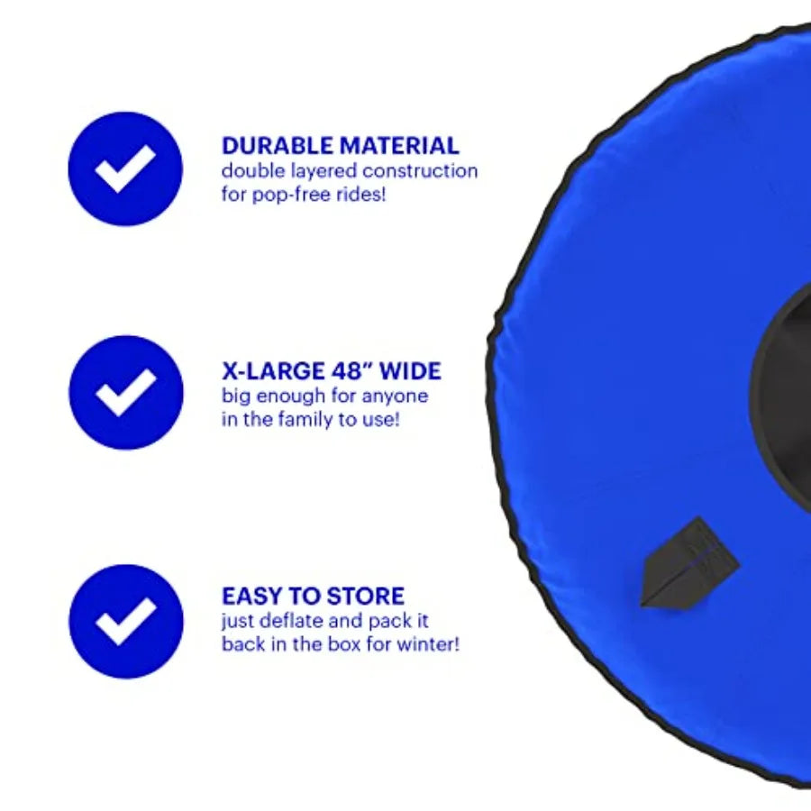 Heavy Duty Snow Tube for Adults - Large 48 In Extra Durable Snow Tubing Winter Toy for Ski Mountains - Thick Vinyl Cover.