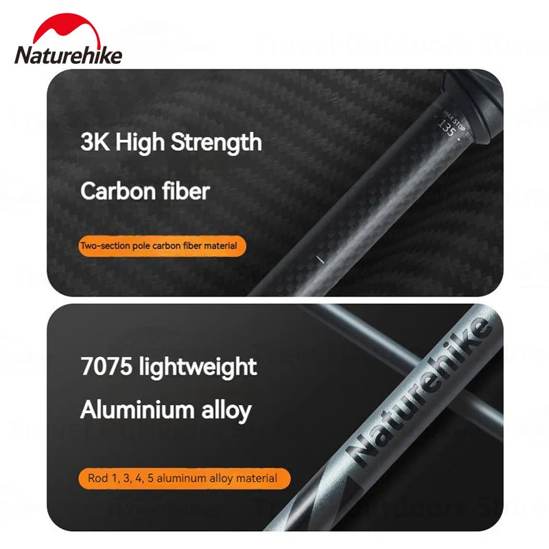 Nature Hike Outdoor Climbing Pole 5-Section Carbon Fiber Aluminum Alloy Ultralight Trekking Sticks Walking Stick Camping Supplies