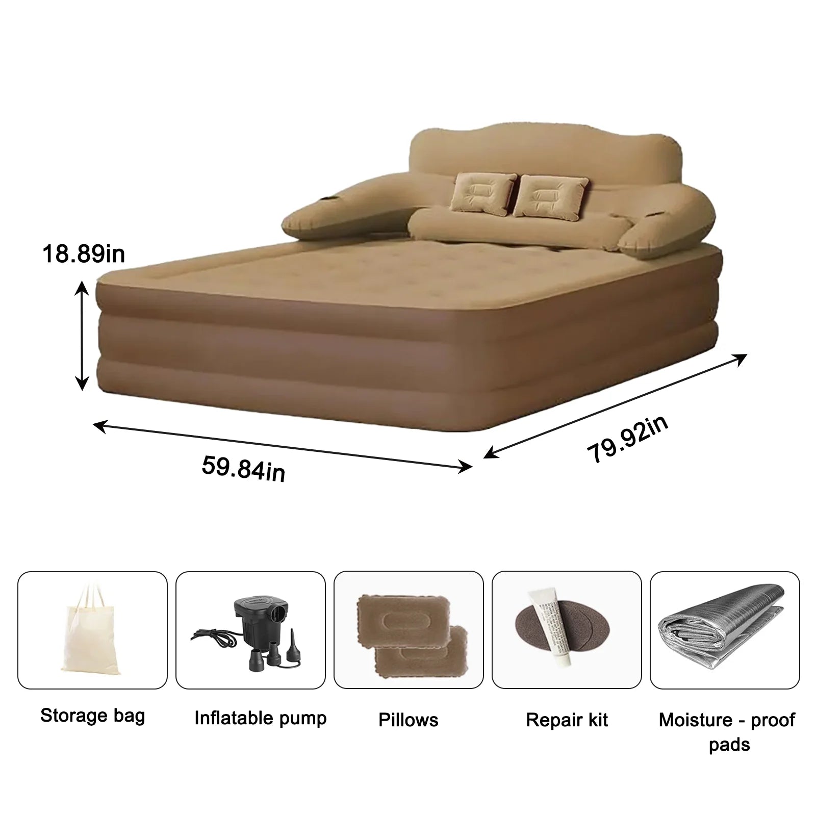 2 Person-Built-In Pump Camping Mattress, PVC Automatic Inflatable, Increased Height Thickened Indoor/Outdoor Sleeping Mat
