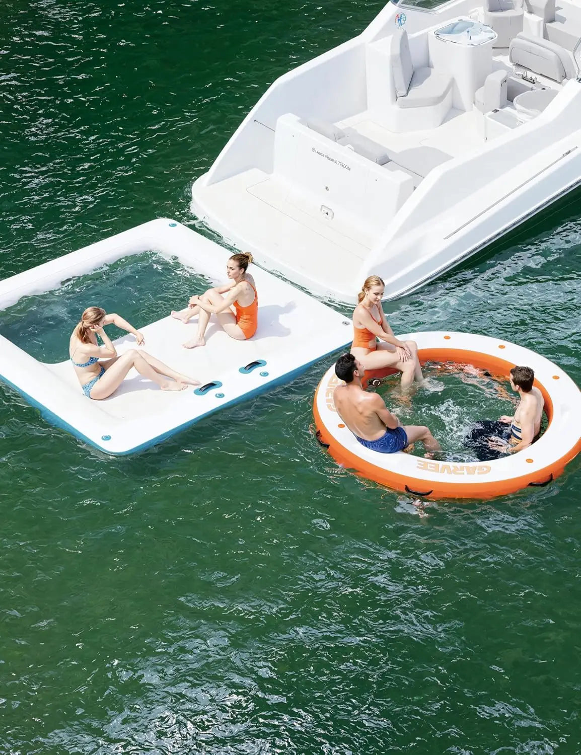 10x10FT Inflatable Floating Dock Platform w/Mesh Swim Area, Boats, Pool, Lake, Beach or Ocean