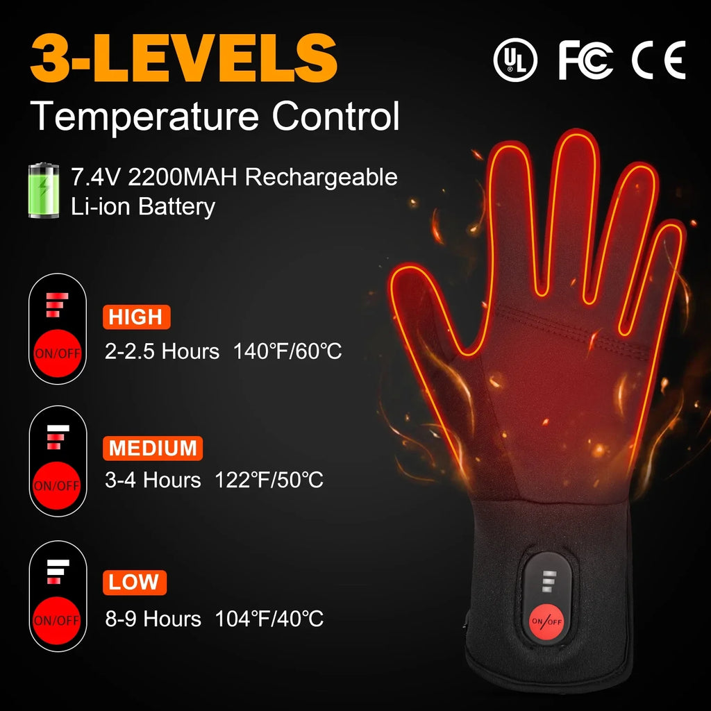 Touch Liners Heated Gloves for Men/Women, Hand Warmer Rechargeable Electric Battery, Ski, Snowboarding, Hiking, Cycling and Hunting Glove.