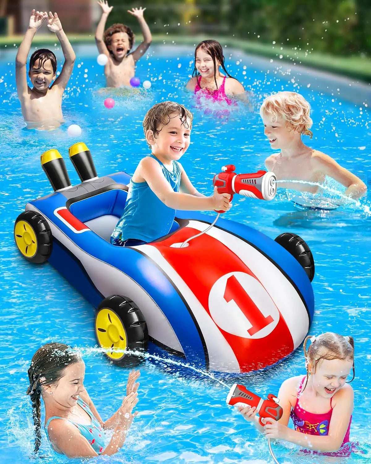 Pool Float Toys with Water Gun - Inflatable Ride-on Pool Toys for Kids Ages 3-8, Toddler Pool Float, Summer Outdoor Water Pool Games Toys for Boys and Girls.