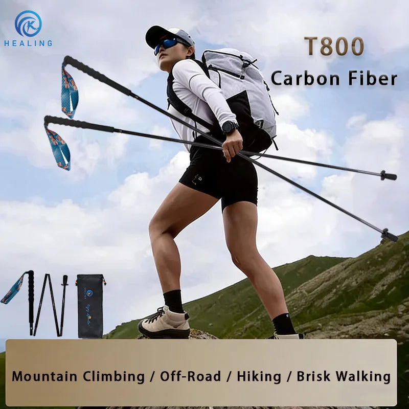 Ultra Light Weight Trekking Poles, Folding Hiking Sticks, Portable Carbon Fiber Collapsible Nordic Walking Cane/Sticks w/Bag.