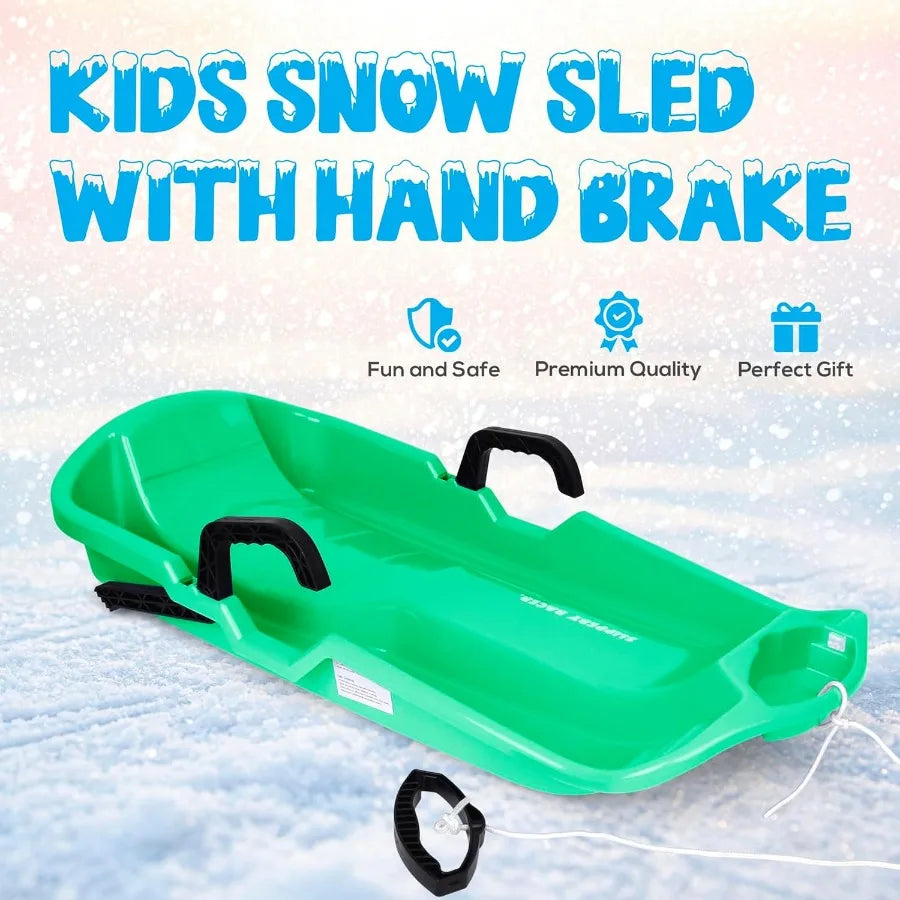 Flexible Toddler Plastic Snow Sled with Built-in Brake System and Pull Rope for Downhill Riding Blue