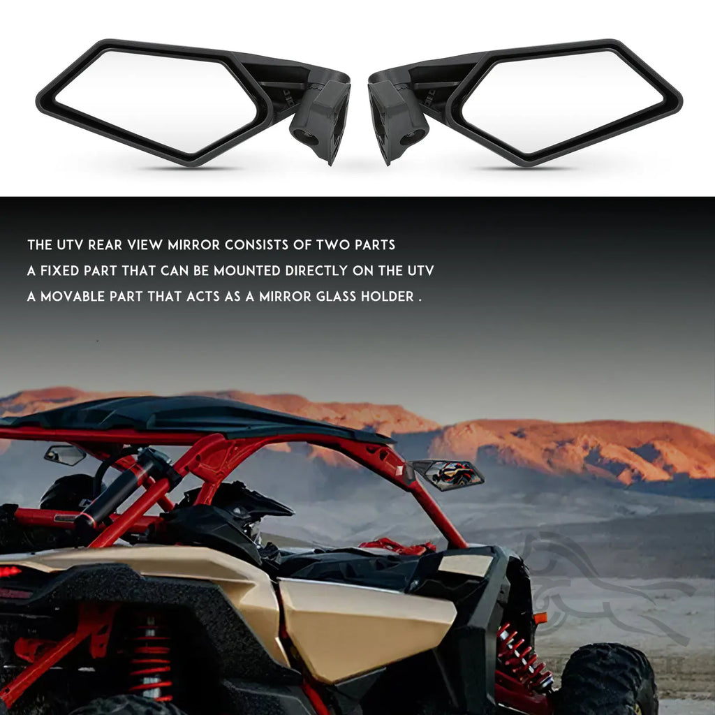 Left Right UTV Side View Mirrors Rearview Mirror Adjustable for Can Am Maverick X3 for Suzuki King Quad 2017-2022