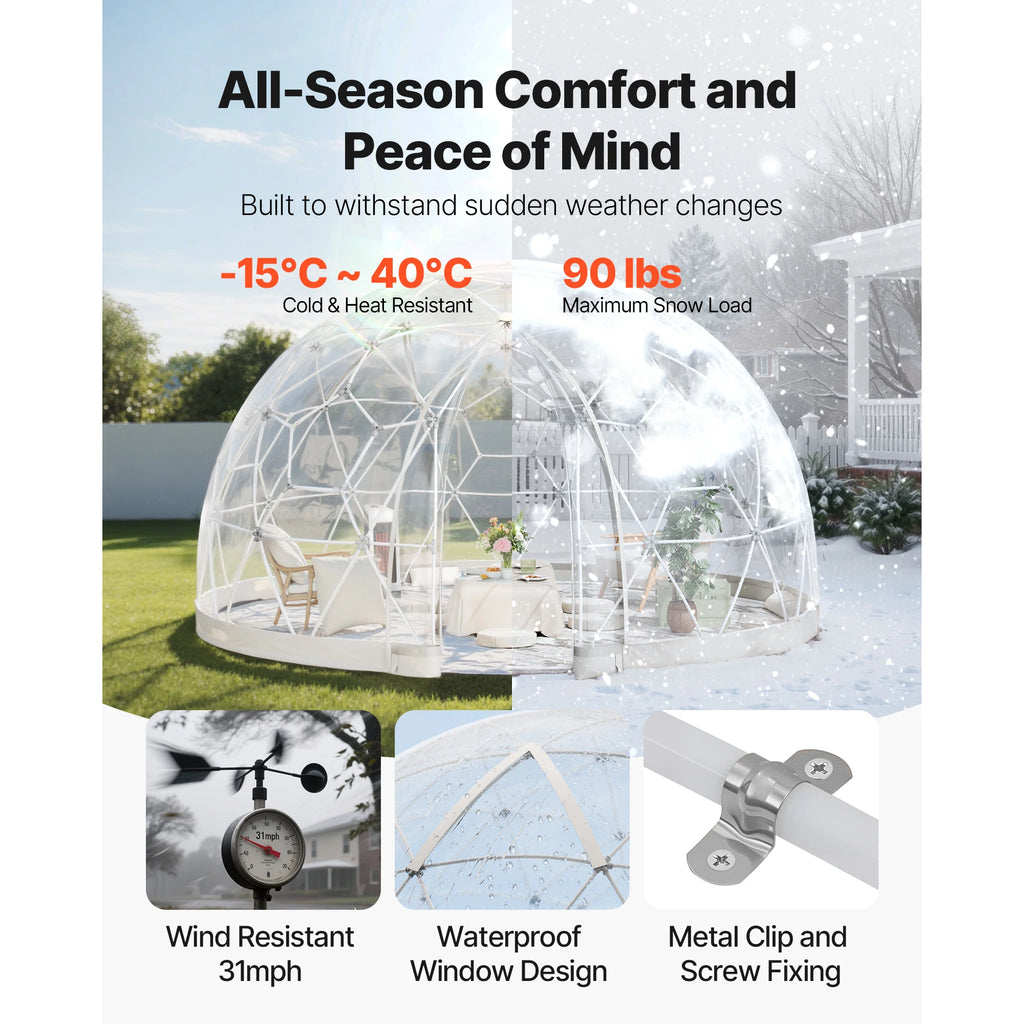 Garden Dome Tent, Weatherproof Geodesic Greenhouse w/Window PVC, Igloo Tents for Backyard Patios Camping Party