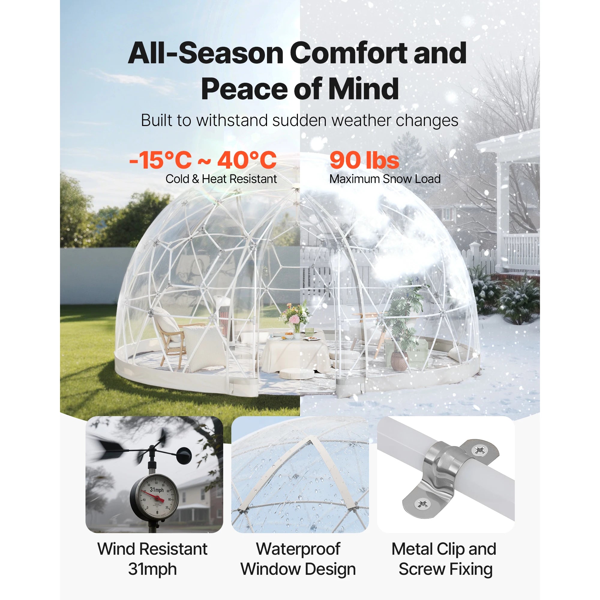 Garden Dome Tent, Weatherproof Geodesic Greenhouse w/Window PVC, Igloo Tents for Backyard Patios Camping Party