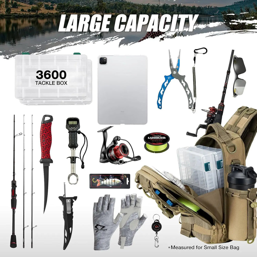 Fishing/Tackle Backpack w/Rod & Gear Holder, Lightweight, Water-Resistant