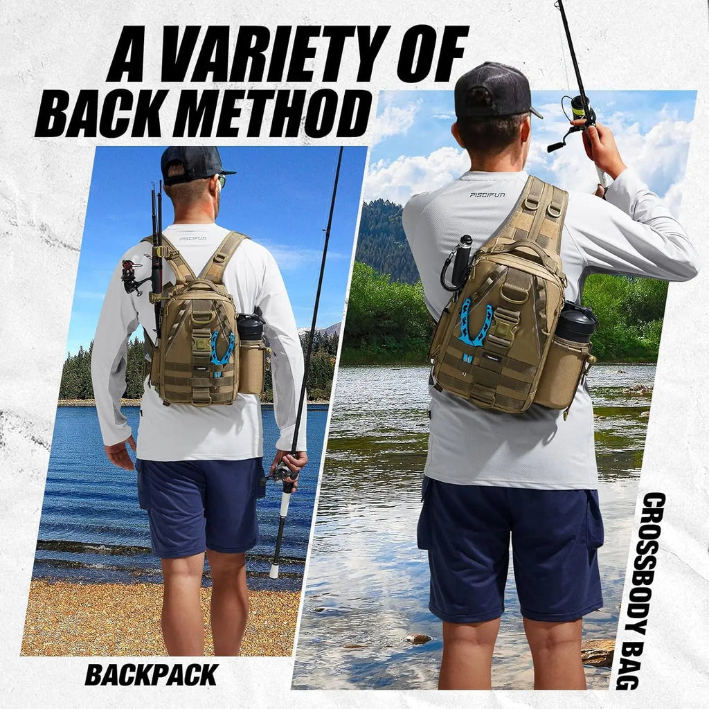 Fishing/Tackle Backpack w/Rod & Gear Holder, Lightweight, Water-Resistant