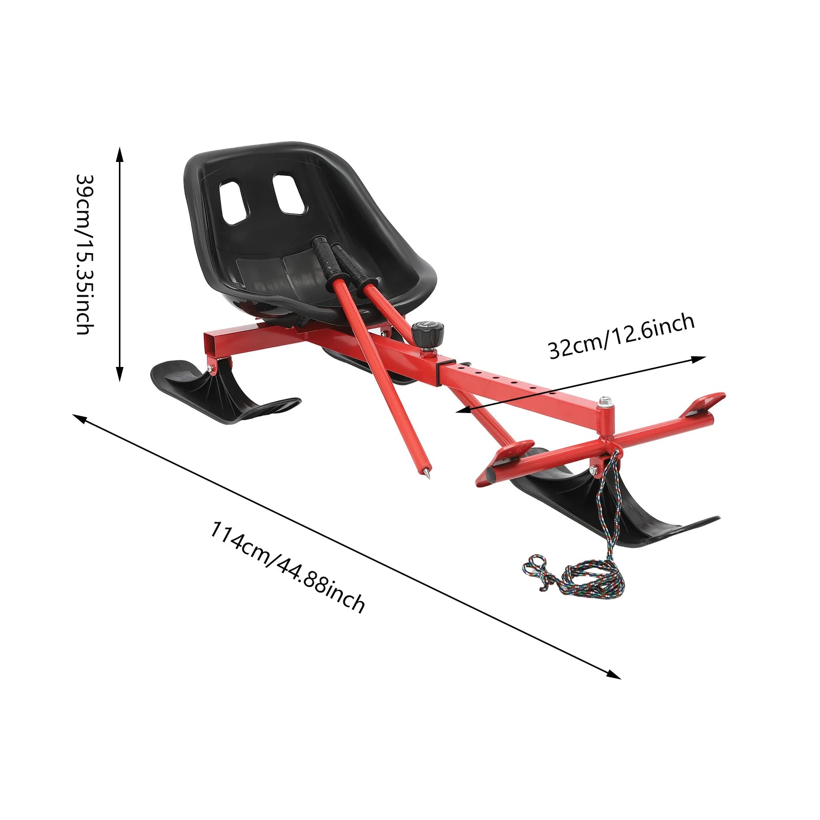 Dual-Use Snow & Ice Scooter Red & Black, 198.42lb Load, Adjustable Length - Outdoor Snowy Mountain/Lake/Backyard Skiing Tool