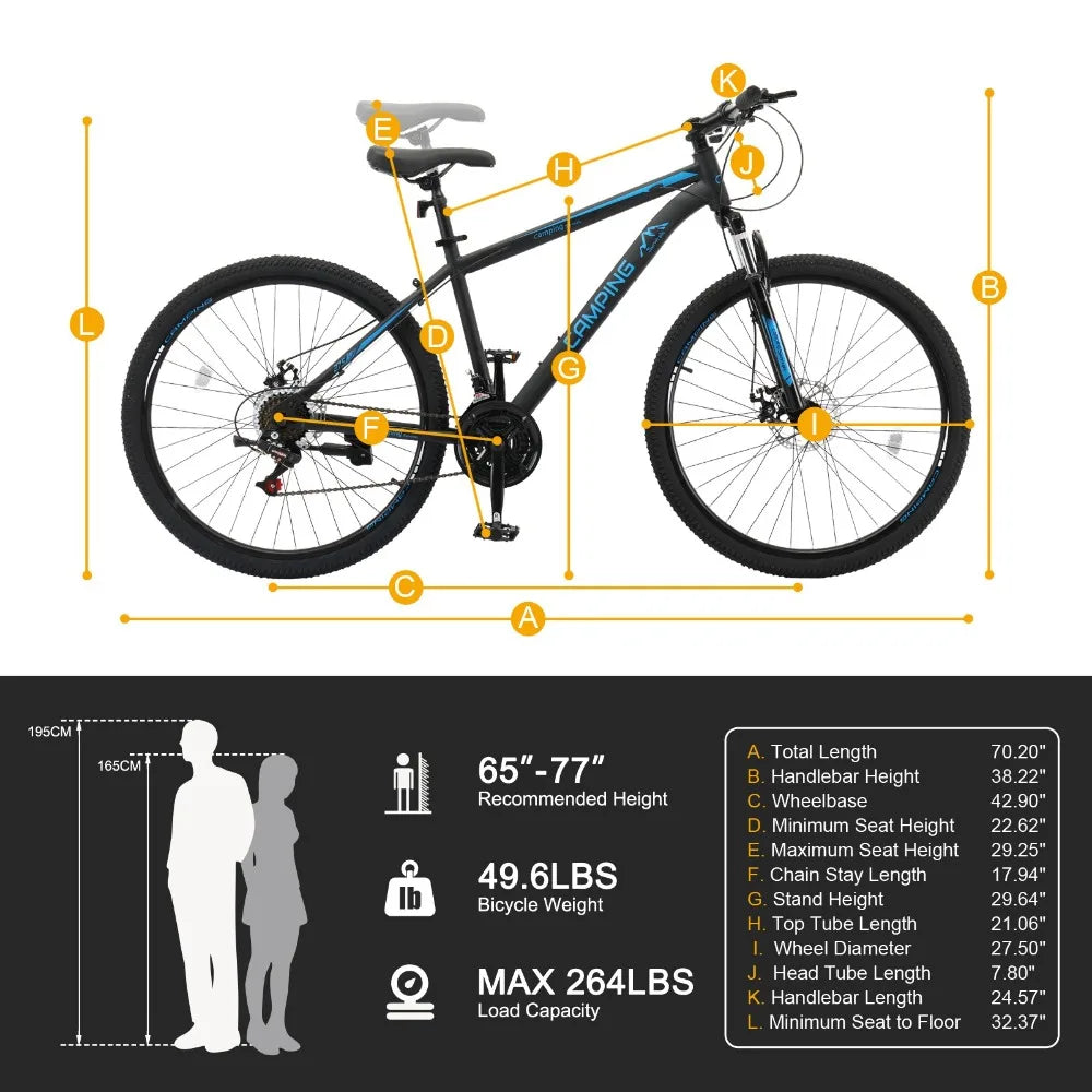 27.5 Inch Men & Women Mountain Bike 21-Speed Adult Bikes High Carbon Steel