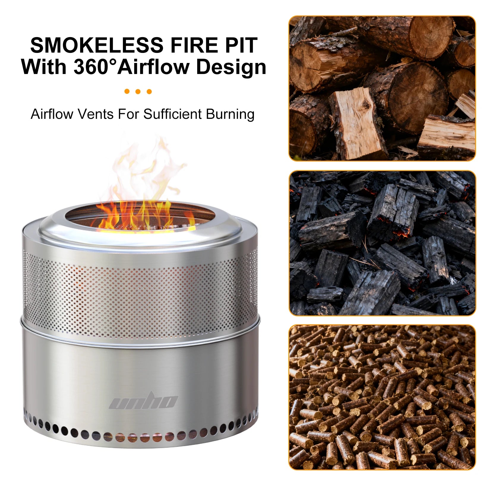 Wood Burning Firepit, Large Stainless Steel Smokeless Fire Pit w/Carry Bag, Outdoor Camping Firewood Burner Stove