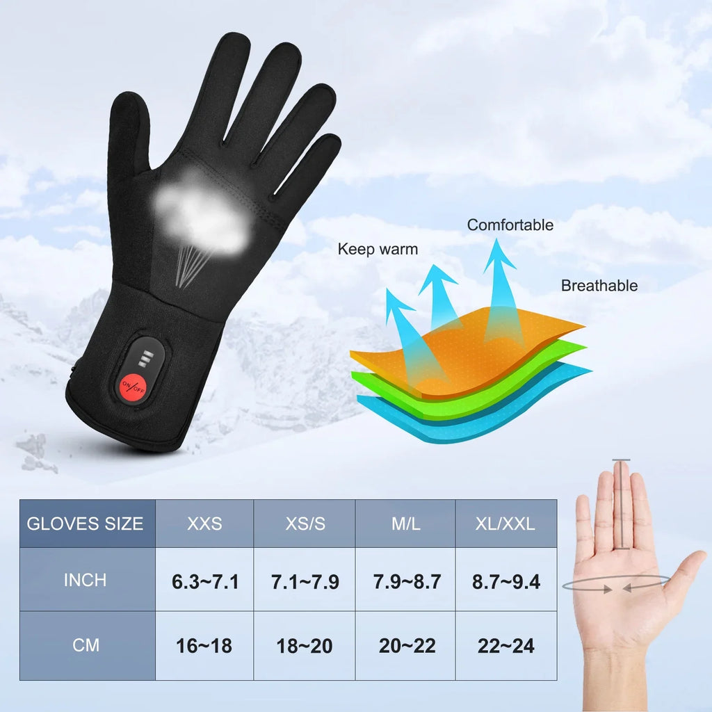 Touch Liners Heated Gloves for Men/Women, Hand Warmer Rechargeable Electric Battery, Ski, Snowboarding, Hiking, Cycling and Hunting Glove.