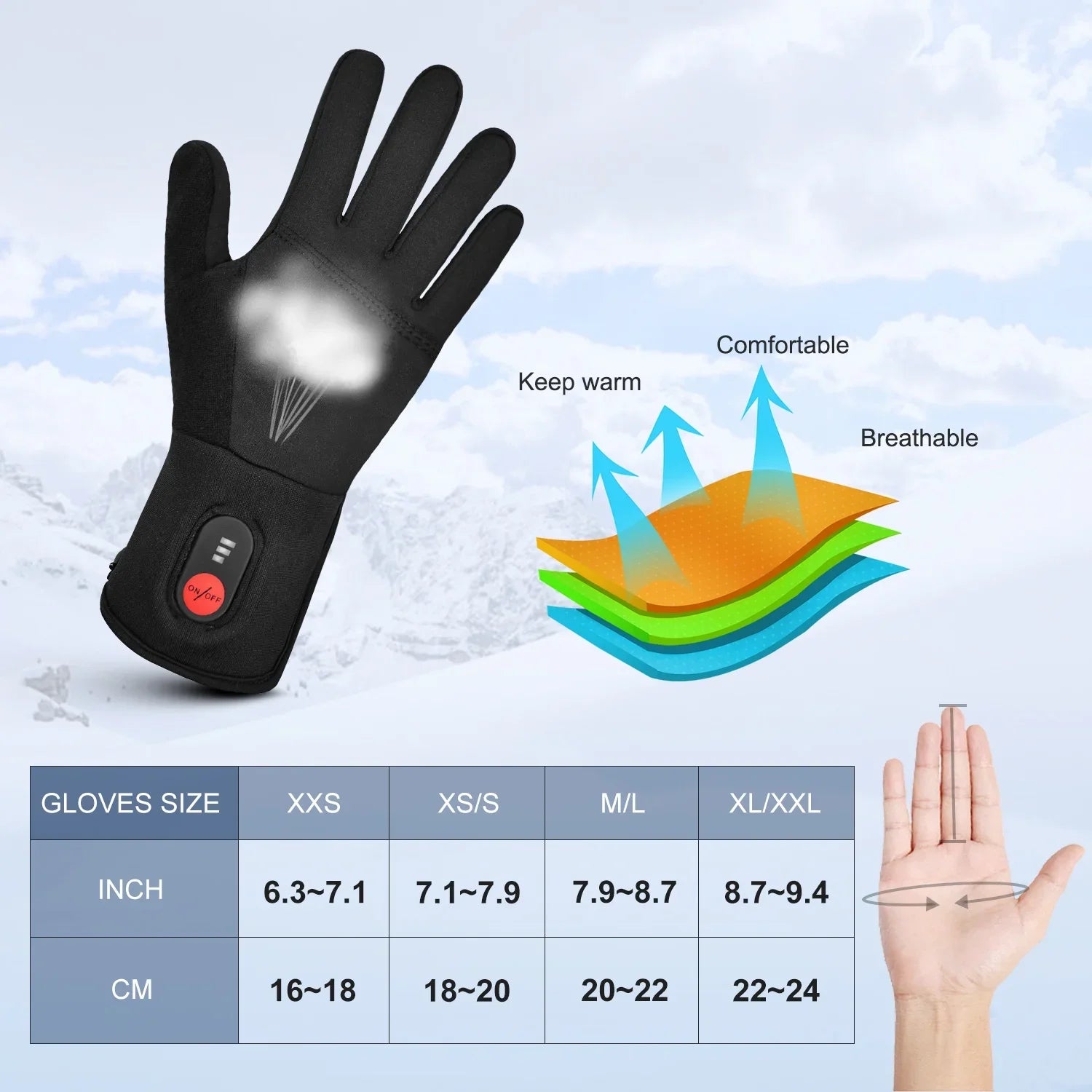 Touch Liners Heated Gloves for Men/Women, Hand Warmer Rechargeable Electric Battery, Ski, Snowboarding, Hiking, Cycling and Hunting Glove.