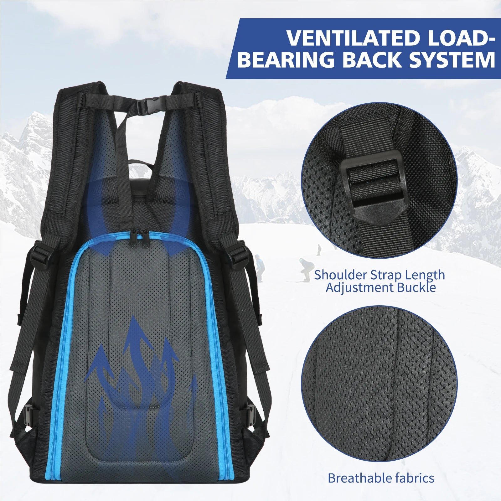 20-35L Ski Bag Waterproof Snowboard Boot Backpack Travel Luggage Gear Pack for Helmet Goggles Jacket Gloves Ski Backpack