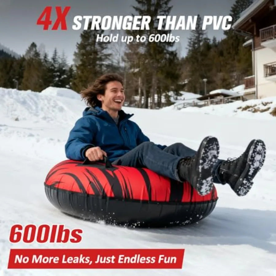 45'' Rubber Snow Tubes with Commercial Grade Canvas Cover for Kids & Adults, Inflatable Heavy Duty Snow Sled Thickened Hard Bottom.