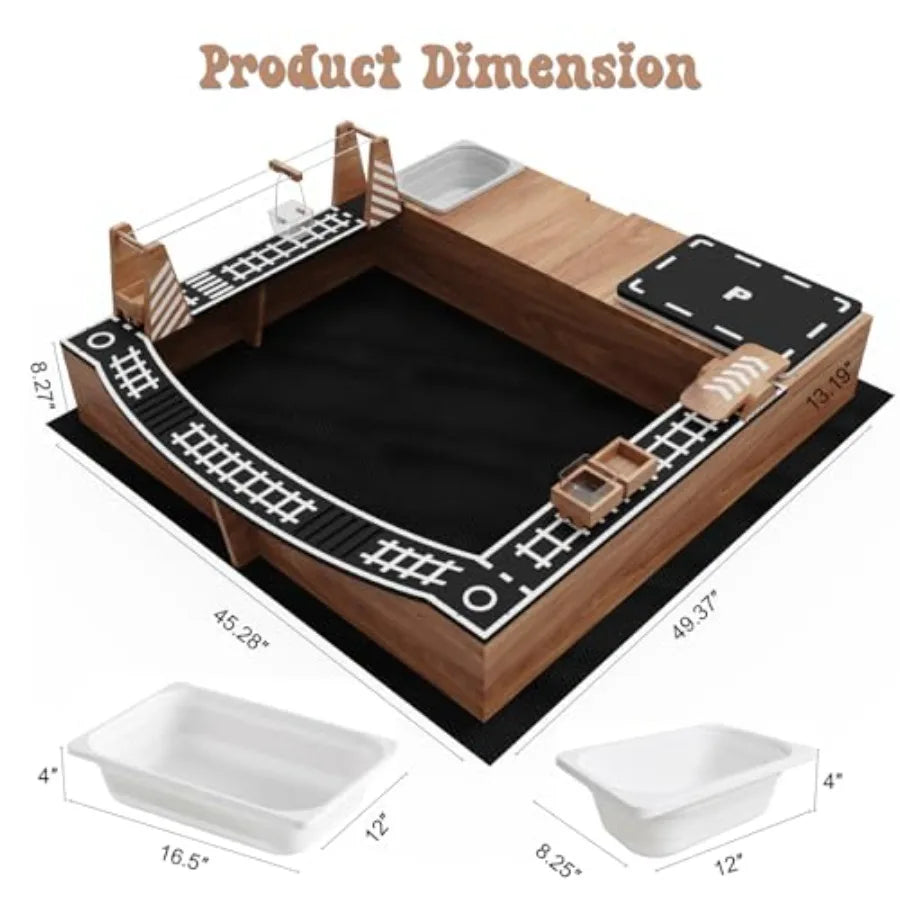 Outdoor backyard cedar wood sandbox for kids with sand play theme brown color includes 2 toy buckets 3 reinforced benches magne