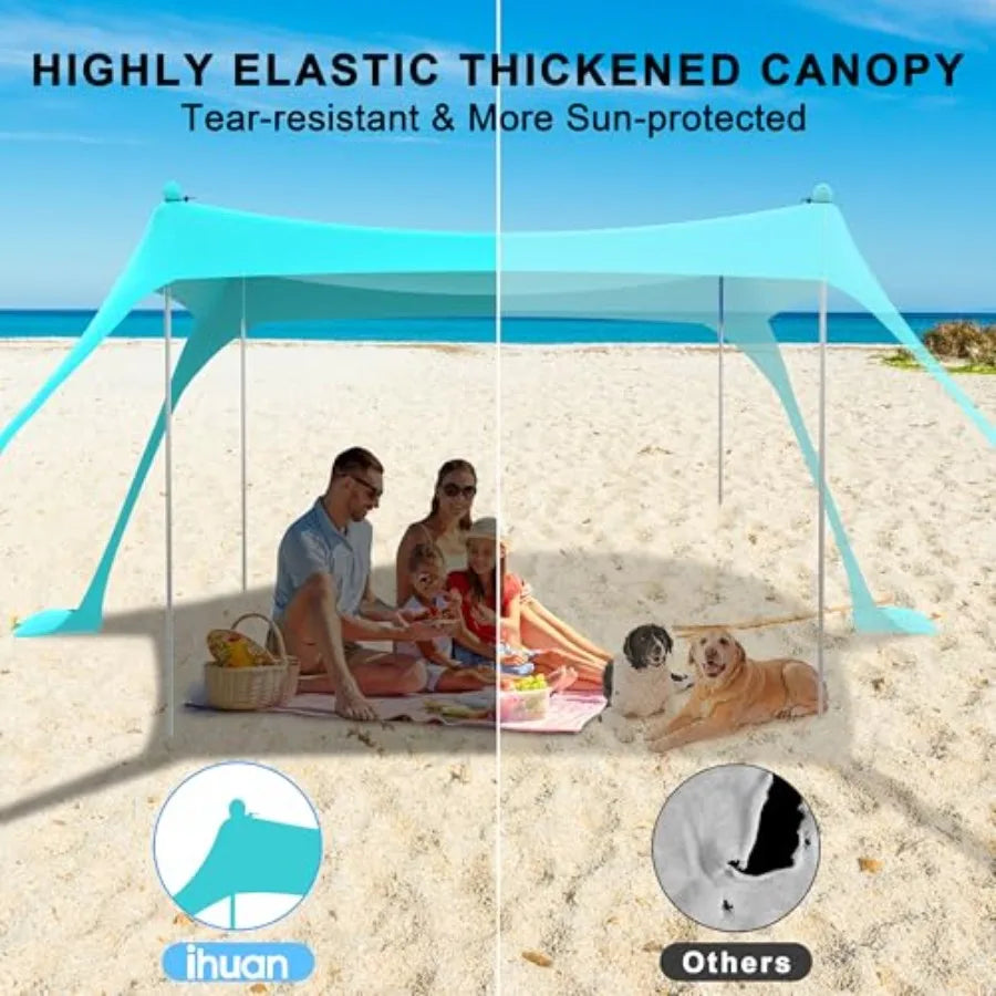 Beach Tent Sun Shelter 10X10FT UPF50+ w/4 Aluminum Foldable Poles, Easy Setup Outdoor Shade Canopy.