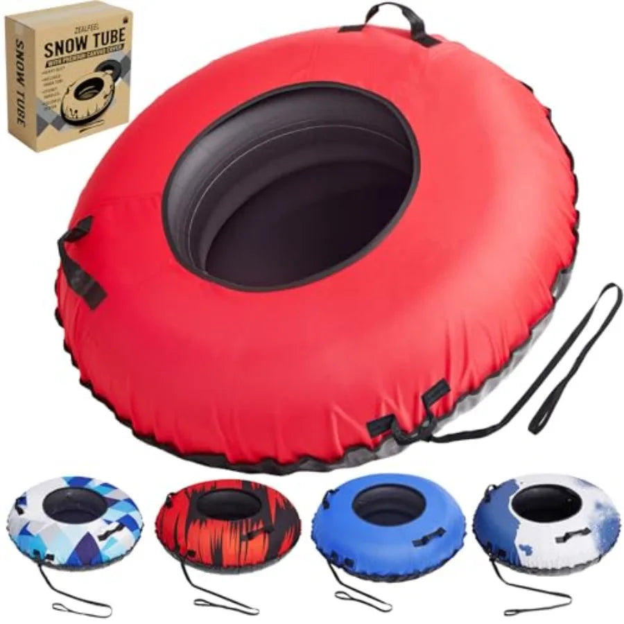 Snow Tube, 45'' Rubber Snow Tubes with Commercial Grade Canvas Cover for Kids & Adults, Inflatable Heavy Duty Snow Sled Thickened Bottom.