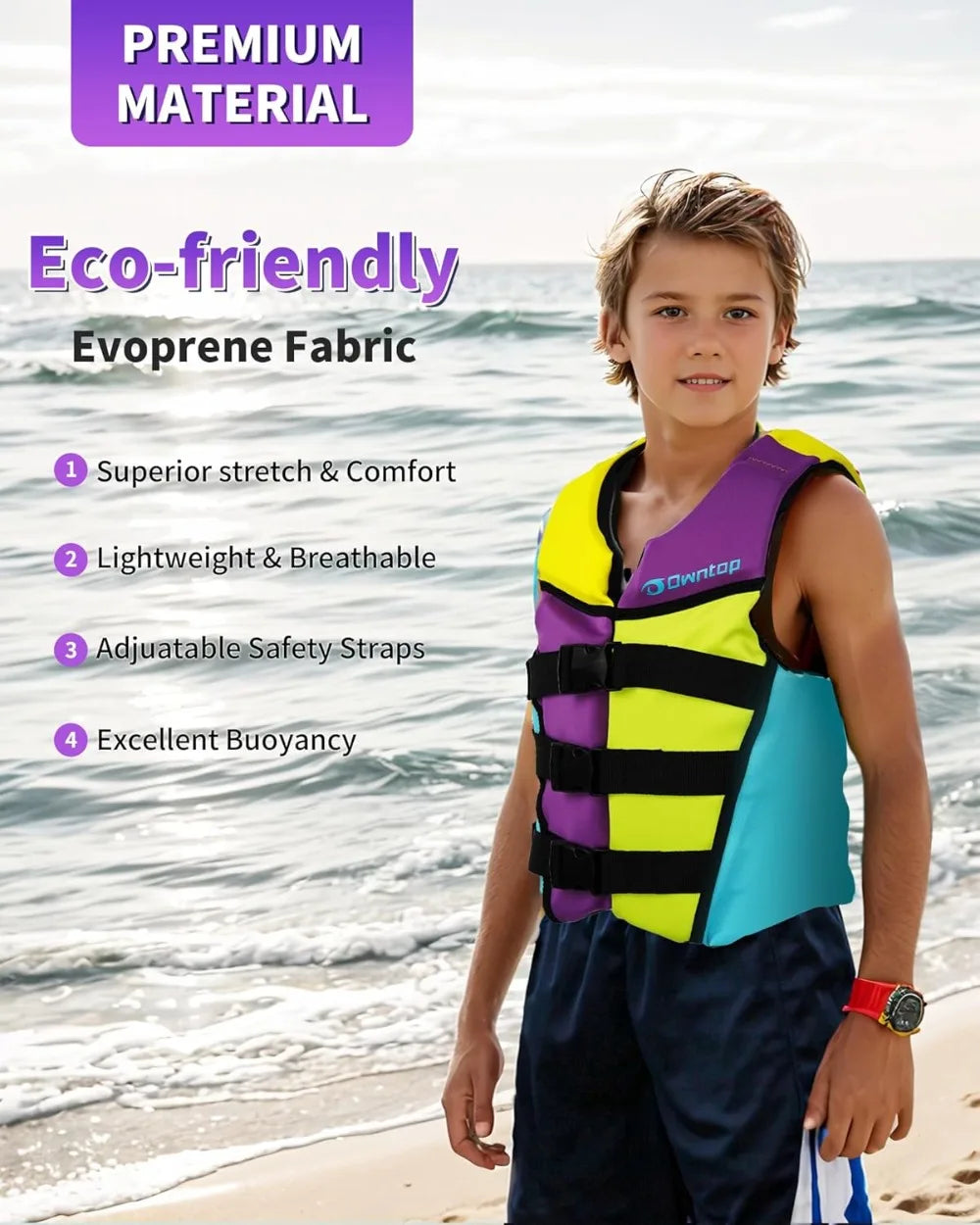 Swim Vest Youth | Lightweight & Breathable | Adjustable Straps | Swimming, Kayak, Boating | 50-125 lbs