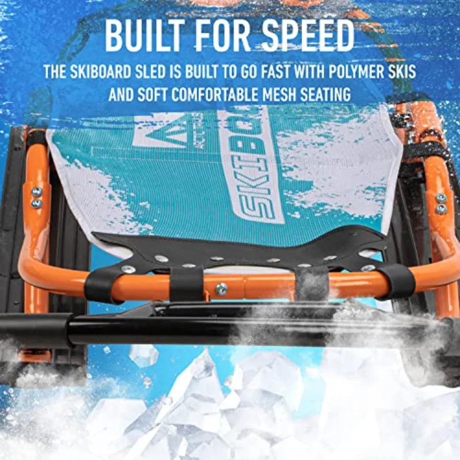 Ski Board Snow Sled - 42 High-Performance Racing Sled with Ski Blade Sliders and Handles - Durable All-Weather Prem