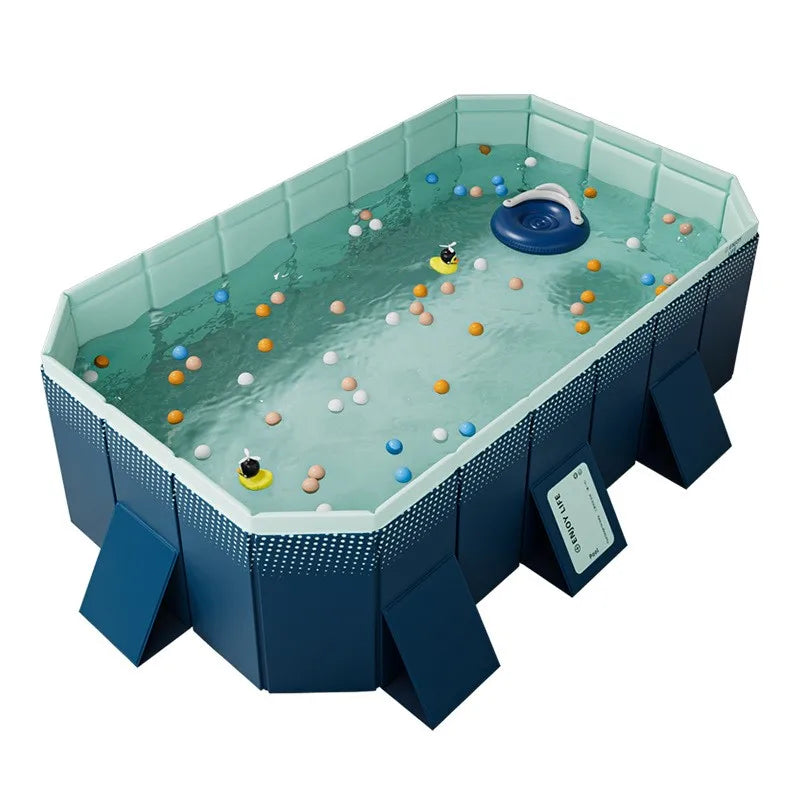 2.6/3m Foldable Large Rectangular Outdoor Family Swimming Pool, Non-Inflatable, Easy Set-up