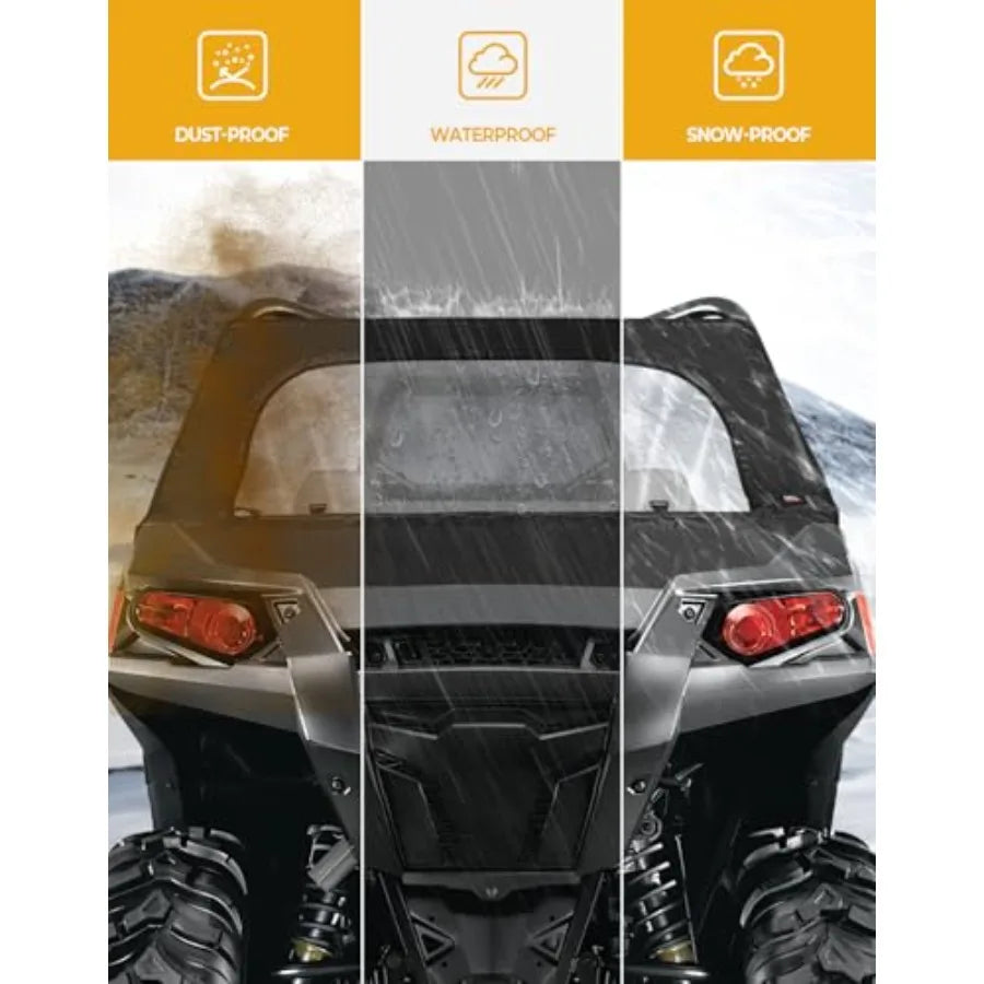 UTV Rear Windshield with Zipper Window - Soft Waterproof 2-in-1 Compatible with Polaris RZR 570 RZR Trail 570 2014 800 S 800 900.