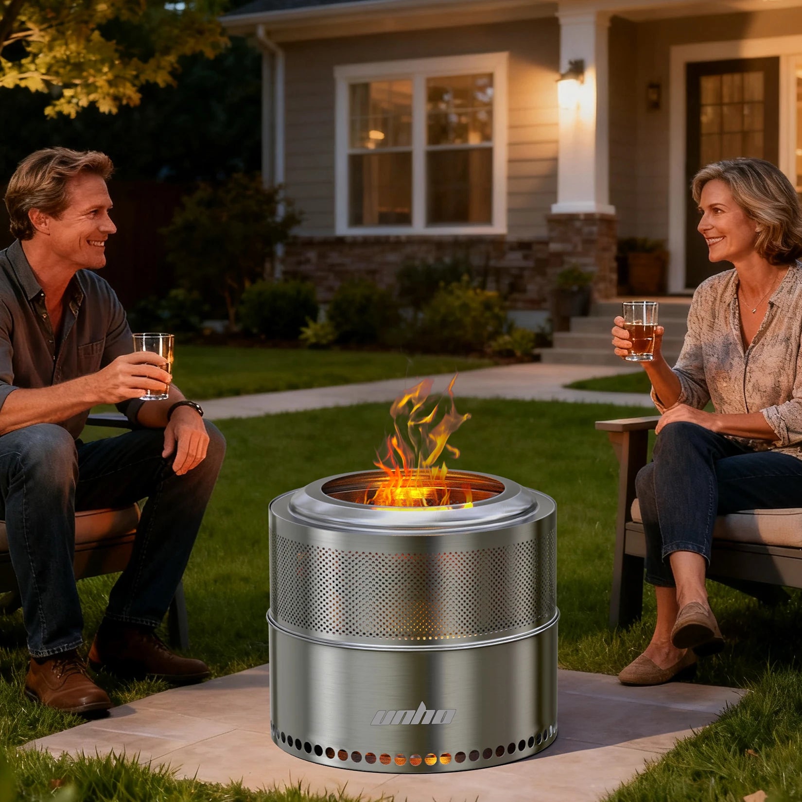 Wood Burning Firepit, Large Stainless Steel Smokeless Fire Pit w/Carry Bag, Outdoor Camping Firewood Burner Stove