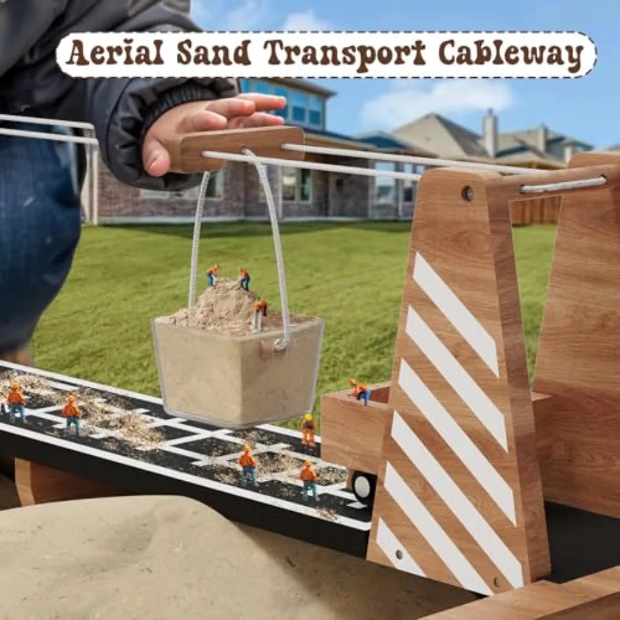 Outdoor backyard cedar wood sandbox for kids with sand play theme brown color includes 2 toy buckets 3 reinforced benches magne