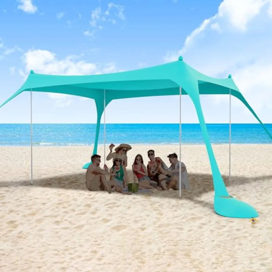 Beach Tent Sun Shelter 10X10FT UPF50+ w/4 Aluminum Foldable Poles, Easy Setup Outdoor Shade Canopy.