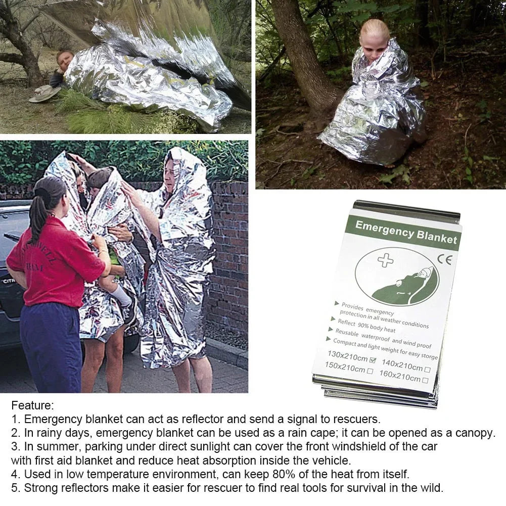 20PCS Outdoor Emergency Blanket, Survival First Aid Kit, Windproof Insulation, Lifesaving Foil Thermal Rescue Blanket