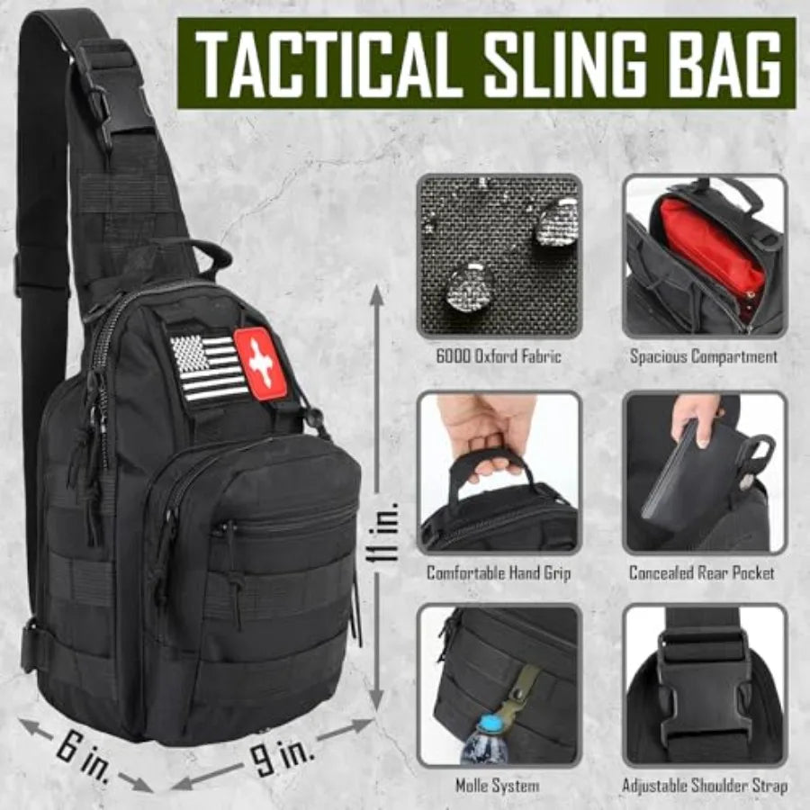 Survival Kit 268 Pcs Emergency Survival Gear and Equipment Supplies with First Aid Kit Hiking, Camping, Axe, Headlamp with Crossbody Bag.