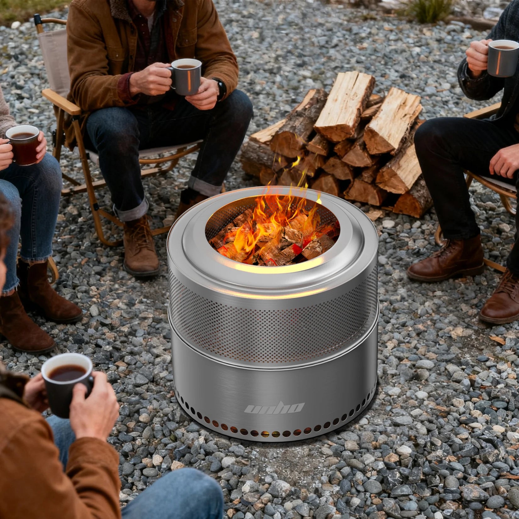 Wood Burning Firepit, Large Stainless Steel Smokeless Fire Pit w/Carry Bag, Outdoor Camping Firewood Burner Stove