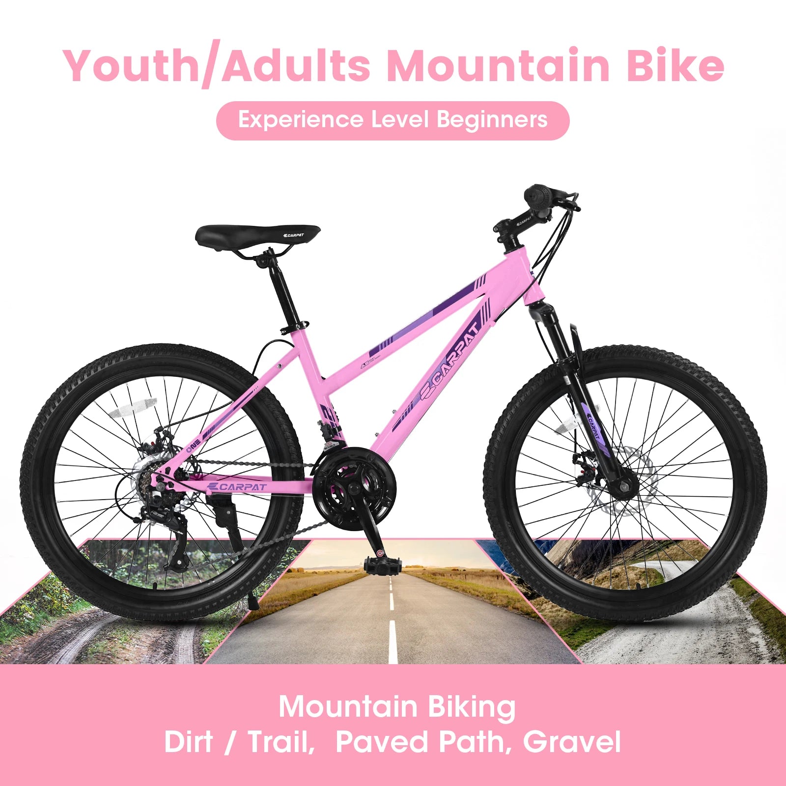 Mountain Bike 24-26 Inch Wheels, 21-Speed Disc Brake, Female Bicycles, 15" Steel Frame Front Fork Suspension