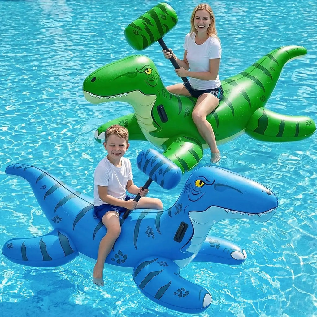 Pool Games Toys Floats -2Pack Inflatable Dinosaur Pool Floats with Blow Up Toy Hammers Ride on Pool Floaties for Kids,, Teens, Adults Lounge Raft, Summer Lake Beach Party Decorations.
