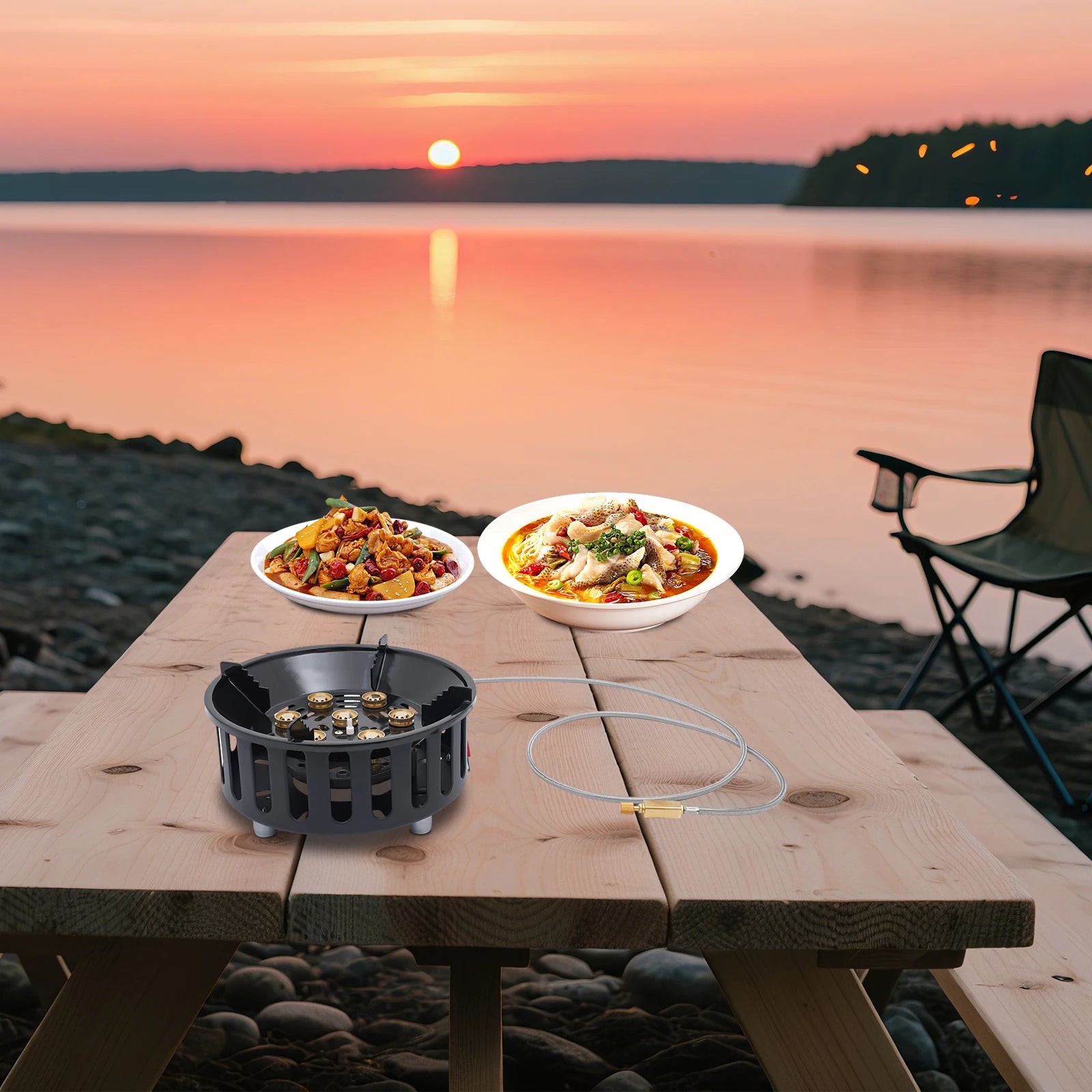 21000W Portable Butane Camping Stove Outdoor Burner w/2 Adapters Gas Stove Propane Portable Stove for Outdoor Frying Boiling