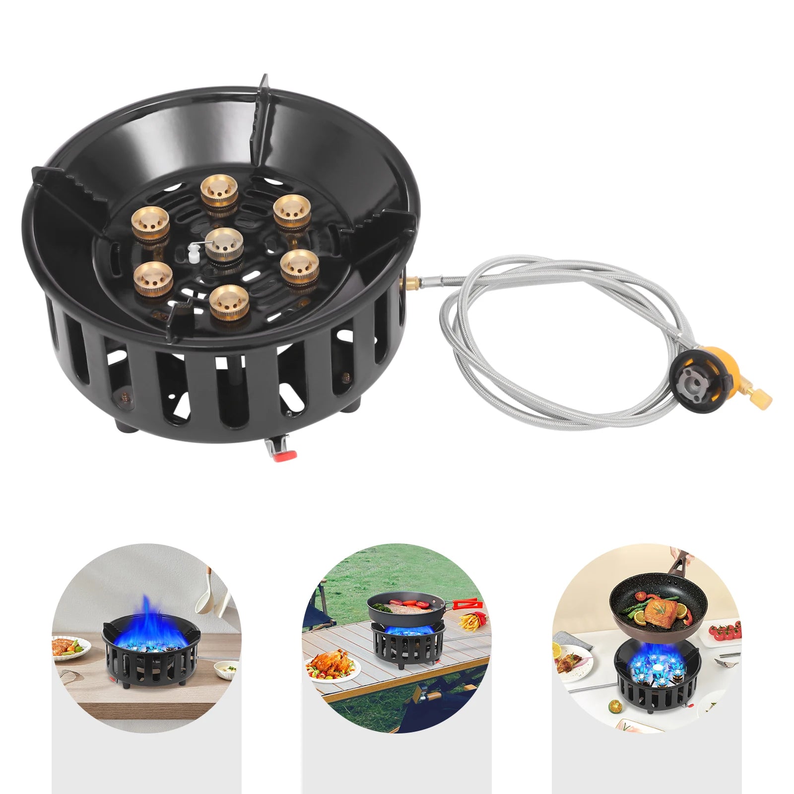 21000W Portable Butane Camping Stove Outdoor Burner w/2 Adapters Gas Stove Propane Portable Stove for Outdoor Frying Boiling