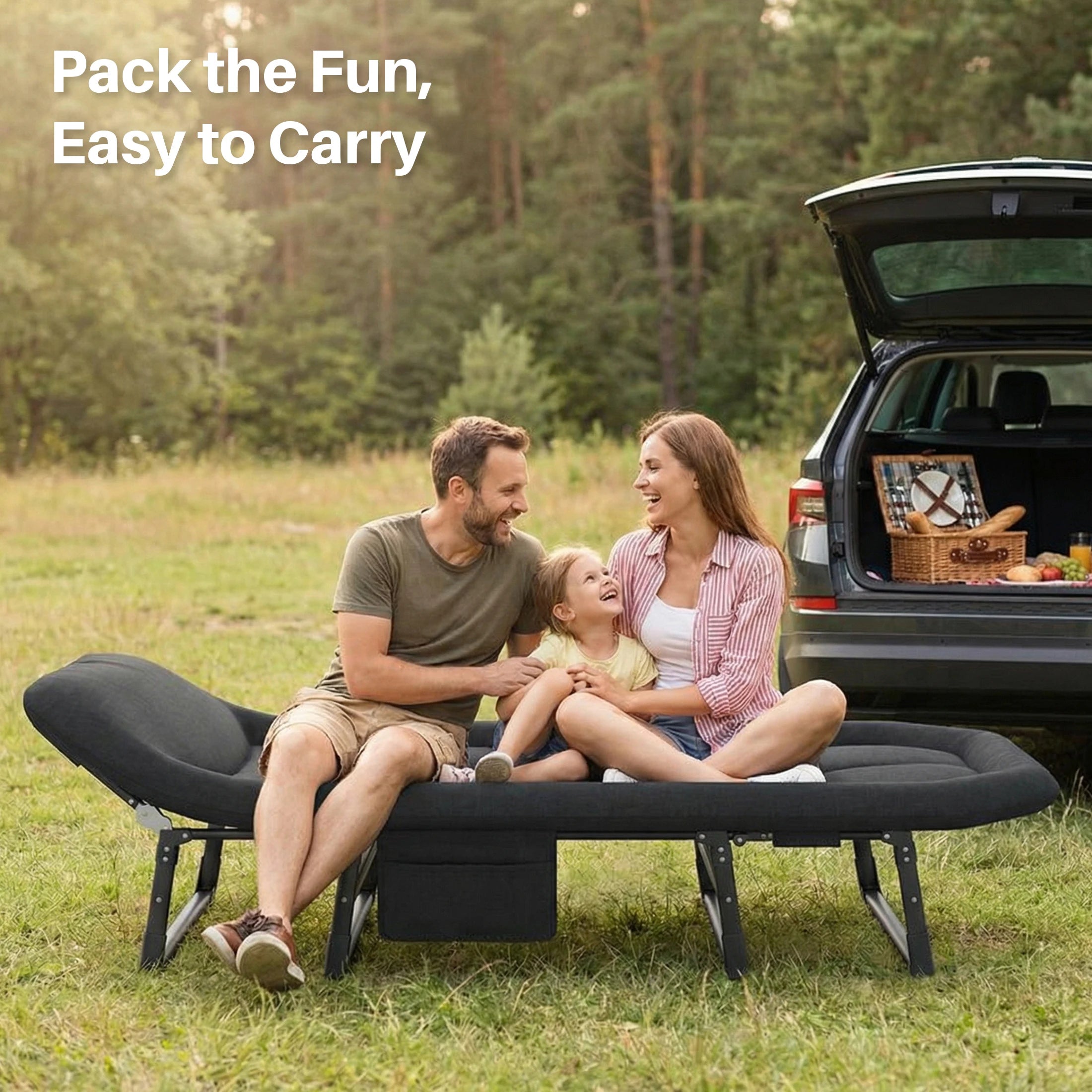 Folding Camping Makeshift Bed with Mattress Lightweight Adjustable Camping Bed Supports 450 lbs Camping Cot with Carry Bag 6 Angle Camping Bed for Camp Outdoor