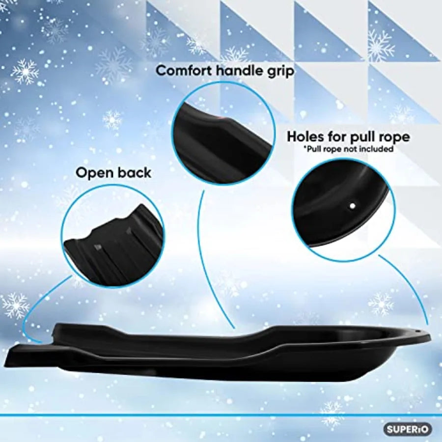 Toboggan Snow Sleds for and Adults Pack of 3 46" Heavy Duty Plastic Open Back Sliders with Handles and Holes for Pull Ropes- Ro