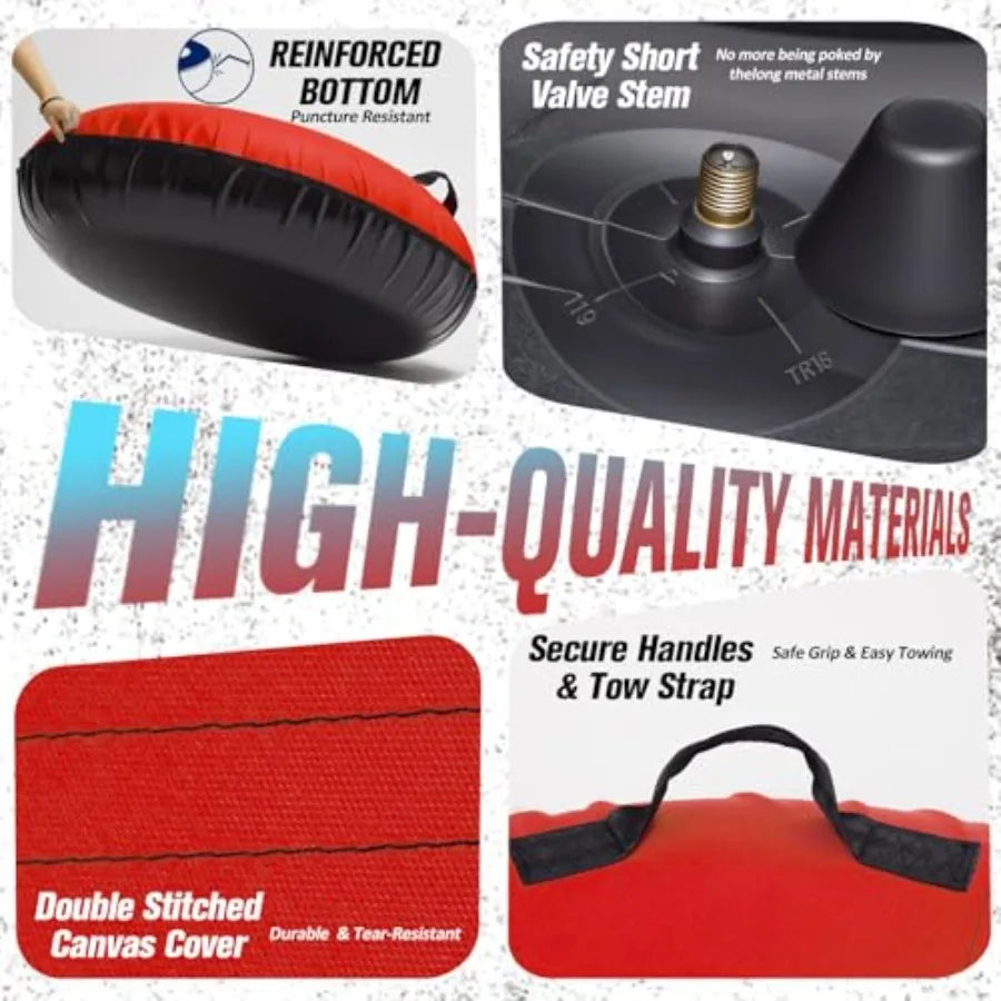 Snow Tube, 45'' Rubber Snow Tubes with Commercial Grade Canvas Cover for Kids & Adults, Inflatable Heavy Duty Snow Sled Thickened Bottom.