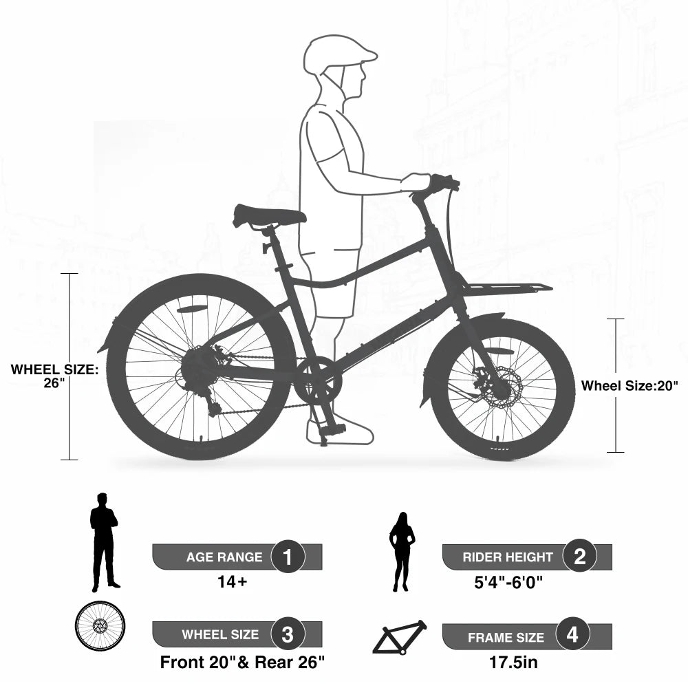 7 Speed, Aluminum Alloy  Frame, Multiple Colors 26 Inch Bike,Cargo Bike for Women and Men