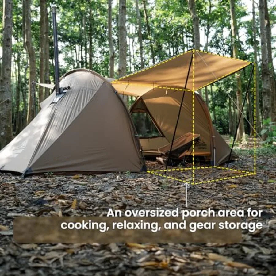 Hot Tent w/Stove Jack, Spacious Waterproof 2 Person Tunnel Camping Tent