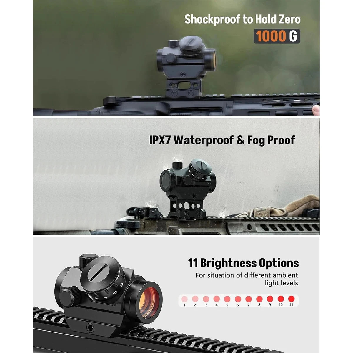 2MOA Red Dot Sight 1x25mm Reflex Sight Waterproof, Shockproof & Fog-Proof Red Dot Scope w/1 inch Riser Mount